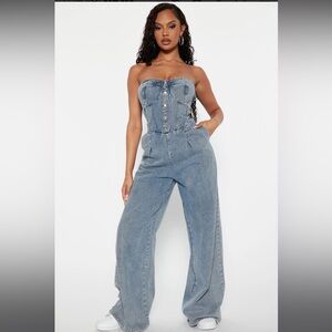 Fashion Nova “haven denim jumpsuit” light wash